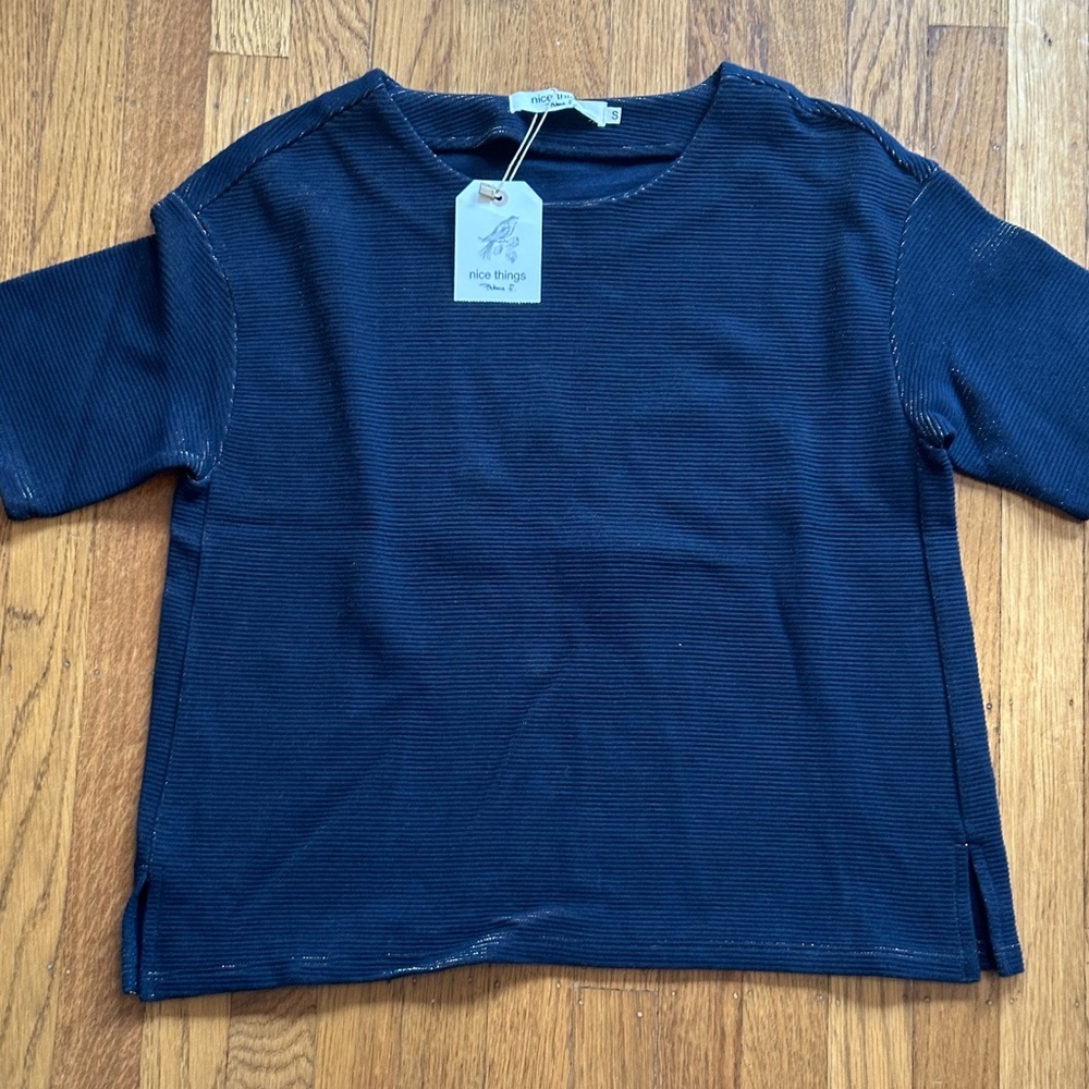 Nice Things by Paloma S  navy and gold shirt